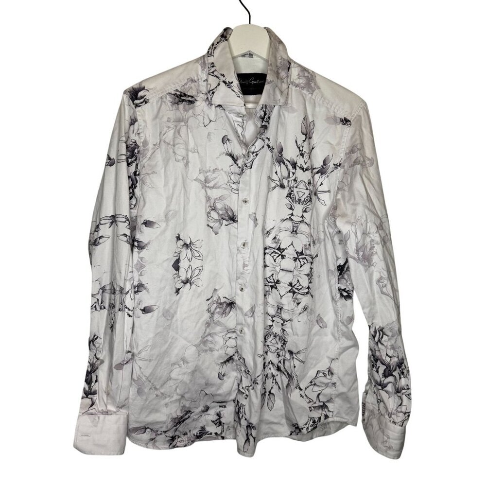 Robert Graham Modern Americana Button-Up Shirt Mens Large Hidden Rabbit Black Wh